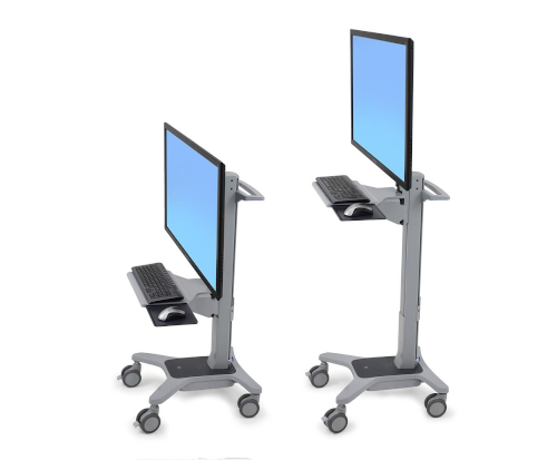 Ergotron Neo-Flex® WideView WorkSpace, Side View, Two Workspaces, Low Height, Tall Height, Mounted Monitors