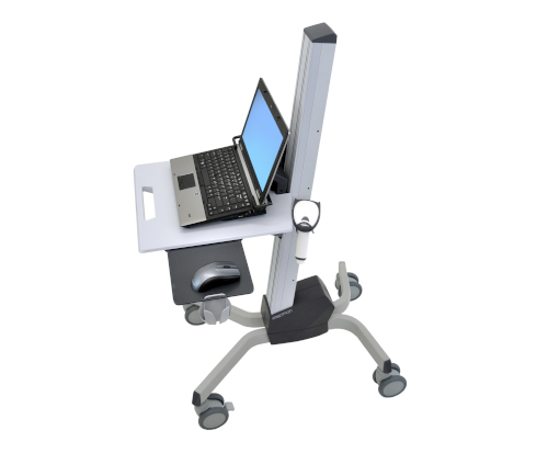 Ergotron Neo-Flex® Laptop Cart, Lower Height, Side View, Laptop Mounted, Laptop and Accessories