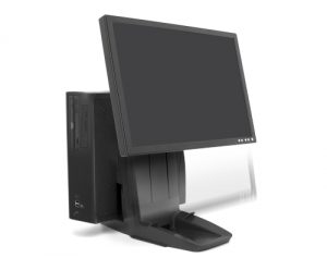 Ergotron Neo-Flex® All-In-One Lift Stand, Front View, Black Colour, CPU Mounted, Monitor Mounted, Monitor Lifted