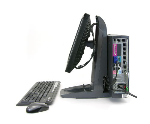 Ergotron Neo-Flex® All-In-One Lift Stand, Side View, Black Colour, Keyboard, Mouse, CPU Mounted, Screen Mounted