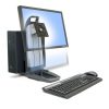 Ergotron Neo-Flex® All-In-One Lift Stand, Front View, Black Colour, Keyboard, Mouse, CPU Mounted, Monitor Mounted, Monitor Lifted, Transparent Monitor