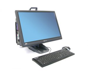 Ergotron Neo-Flex® All-In-One Lift Stand, Front View, Black Colour, Keyboard, Mouse, CPU Mounted, Monitor Mounted