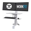 Ergotron WorkFit-S Dual, White Colour, Front View, Raised Workstation, Workfit Logo, Keyboard, Mouse, Two Monitors