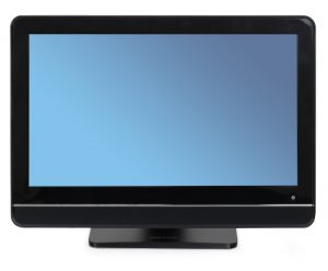 Ergotron Neo-Flex® Touchscreen Stand, Front View, Black Colour, Monitor Attached, Monitor Lowered