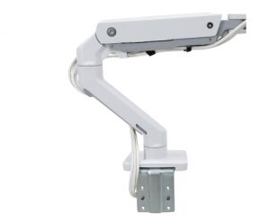 Ergotron HX Desk Dual Monitor Arm, Side View, White Colour, White Wires