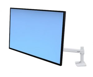 Ergotron LX Desk Monitor Arm, Front View, LCD Mounted, White Colour, Blue Monitor
