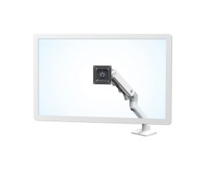 Ergotron HX Desk Monitor Arm, White Colour, Front View, Monitor Mounted, Wide Screen Monitor