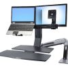 Ergotron WorkFit Conversion Kit: Dual to LCD & Laptop, Black Colour, Front View, Assembled, Laptop and Monitor Mounted