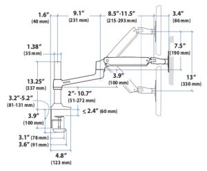 Ergotron LX Desk Mount LCD Arm Tall Pole Side dimensions
