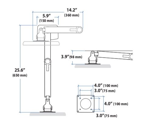 Ergotron LX Desk Mount LCD Arm Tall Pole Dimensions