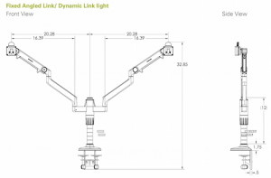 Humanscale MFlex Monitor Arm Dimensions