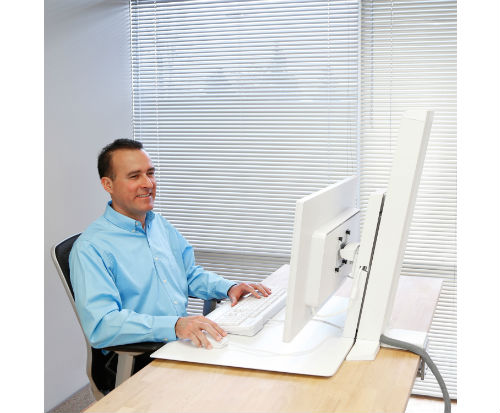 Ergotron WorkFit-SR Sit to Stand Desk in Use