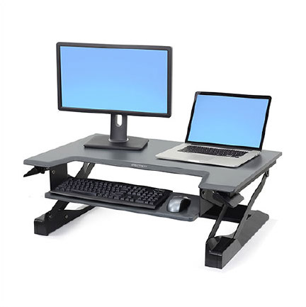 Sit-Stand Desktop Workstation Ergotron WorkFit-T p/n 33-397-085 698833043976 black w/ grey surface 